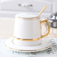 Retro Luxurious Style Coffee Cup With Spoon Coaster Lid Luxury Retro Ceramic Cup Mat Milk Tea Mug Gifts Water Bottle Drinkware