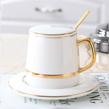 Retro Luxurious Style Coffee Cup With Spoon Coaster Lid Luxury Retro Ceramic Cup Mat Milk Tea Mug Gifts Water Bottle Drinkware