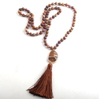 Fashion Bohemian Tribal Jewelry Natural Stones Long Knotted Moon Stone Tassel Necklaces Women Necklace Dropship