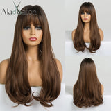 ALAN EATON Long Ombre Light Ash Brown Blonde Wavy Wig Cosplay Party Daily Synthetic Wig for Women High Density Temperature Fibre