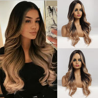 ALAN EATON Long Ombre Light Ash Brown Blonde Wavy Wig Cosplay Party Daily Synthetic Wig for Women High Density Temperature Fibre