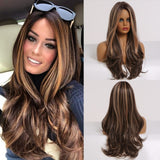 ALAN EATON Long Ombre Light Ash Brown Blonde Wavy Wig Cosplay Party Daily Synthetic Wig for Women High Density Temperature Fibre