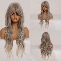 ALAN EATON Long Ombre Light Ash Brown Blonde Wavy Wig Cosplay Party Daily Synthetic Wig for Women High Density Temperature Fibre