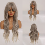 ALAN EATON Long Ombre Light Ash Brown Blonde Wavy Wig Cosplay Party Daily Synthetic Wig for Women High Density Temperature Fibre