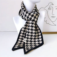 Luxury Brand Female Angled Sharp Houndstooth Warm Long Narrow Small Skinny Neckerchief Knitted Winter Scarf Woman