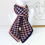 Luxury Brand Female Angled Sharp Houndstooth Warm Long Narrow Small Skinny Neckerchief Knitted Winter Scarf Woman