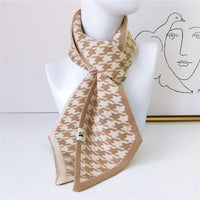 Luxury Brand Female Angled Sharp Houndstooth Warm Long Narrow Small Skinny Neckerchief Knitted Winter Scarf Woman