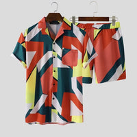 INCERUN Summer Beach Men Sets Printed Short Sleeve Streetwear Lapel Shirt Fashion Shorts Casual Men Hawaiian Suit 2 Pieces 2022