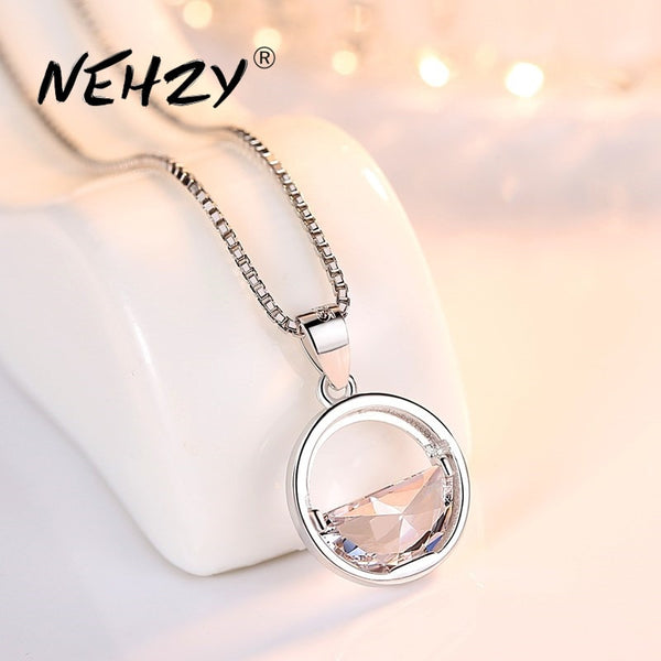 NEHZY 925 sterling silver women&#39;s fashion new jewelry high quality crystal zircon round retro simple pendant necklace long 45CM