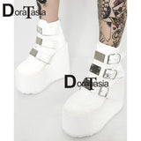 DORATASIA Luxury Brand New Fashion Female Platform Boots Classic Wedges Ankle Boots Women 2020 Metal Buckle Autumn Shoes Woman