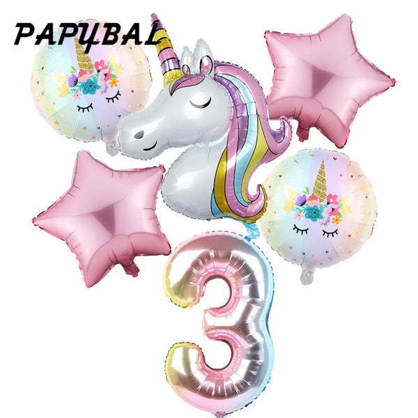6pcs Rainbow Gradient Unicorn Party Balloon 32 inch Number Birthday Party Decorations Kids Unicorn Party Wedding Balloons Globos