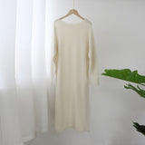 Aachoae O Neck Knitted Dress Women Batwing Long Sleeve Basic Casual Straight Dress Soft Home Style Lady Long Dresses Vestidos