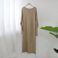 Aachoae O Neck Knitted Dress Women Batwing Long Sleeve Basic Casual Straight Dress Soft Home Style Lady Long Dresses Vestidos