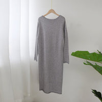 Aachoae O Neck Knitted Dress Women Batwing Long Sleeve Basic Casual Straight Dress Soft Home Style Lady Long Dresses Vestidos