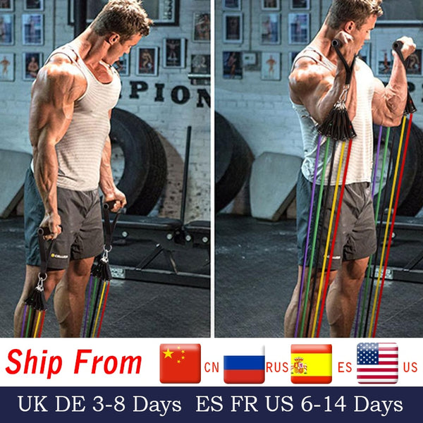 New 14Pcs Resistance Bands Set Yoga Exercise Fitness Band Rubber Loop Tube Bands Gym  Fitness Exercise Pilates Yoga Brick