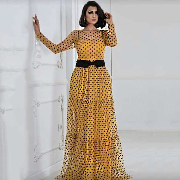 MD Robe Africaine Polka Dot Mesh Dresses For Women Plus Size Party Gowns Ladies Ankara Dashiki Clothing 2022 Summer Fashion 182#