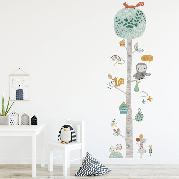 DIY Forest Animal Trees Height Wall Sticker Decor Nordic Modern Children Height Measure Mural Decals Nursery Creative Wallpaper