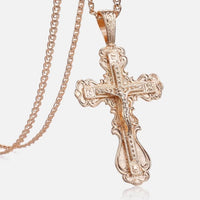 Pendant Necklace 585 Rose Gold Cross Crucifix Clear Crystal for Men Women Prayer Jesus Necklace Chain 50cm Fashion Jewelry GPM26