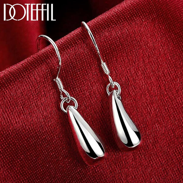 DOTEFFIL 925 Sterling Silver Water Droplets Raindrops Drop Earrings For Woman Wedding Engagement Party Fashion Charm Jewelry