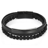 Jiayiqi Fashion Natural Stone Beads Men Bracelet Multilayer Leather Bracelet Punk Jewelry Stainless Steel Magnetic Clasp Bangles
