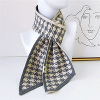 Luxury Brand Female Angled Sharp Houndstooth Warm Long Narrow Small Skinny Neckerchief Knitted Winter Scarf Woman