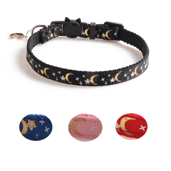 Cute Cat Collars with Moon Star Pendant Adjustable Puppy Kitten Necklace Fruits Pattern Cats Rabbit Collars with Bells
