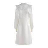 Dabuwawa Elegant Ruffle Appliques A-Line Dress Women Autumn Mesh Lantern Sleeve Solid Sexy Party Dress Ladies DT1CDR016