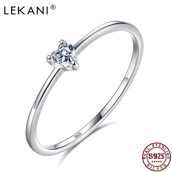 LEKANI  925 Sterling Silver Rings For Women Heart Clear Simple Finger Rings Birthday Party Romantic Jewelry Hot Sale Trend 2021