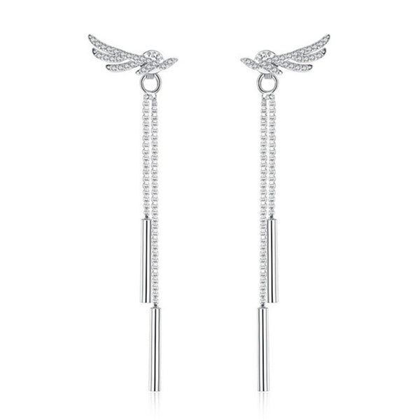 NEHZY 925 sterling silver Jewelry Ladies sweet angel wings after a long paragraph temperament earrings tassel hanging Earrings