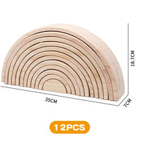 Large Wooden Rainbow Stacker Natural Wooden Rainbow Blocks Wooden Stacking Toys Montessori Educational Toy for Kids Baby Toys