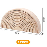 Large Wooden Rainbow Stacker Natural Wooden Rainbow Blocks Wooden Stacking Toys Montessori Educational Toy for Kids Baby Toys