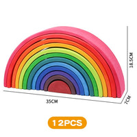 Large Wooden Rainbow Stacker Natural Wooden Rainbow Blocks Wooden Stacking Toys Montessori Educational Toy for Kids Baby Toys