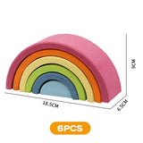 Large Wooden Rainbow Stacker Natural Wooden Rainbow Blocks Wooden Stacking Toys Montessori Educational Toy for Kids Baby Toys