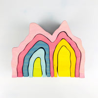 Large Wooden Rainbow Stacker Natural Wooden Rainbow Blocks Wooden Stacking Toys Montessori Educational Toy for Kids Baby Toys