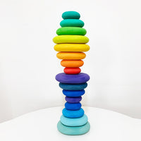 Large Wooden Rainbow Stacker Natural Wooden Rainbow Blocks Wooden Stacking Toys Montessori Educational Toy for Kids Baby Toys