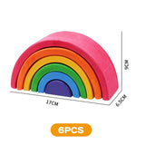 Large Wooden Rainbow Stacker Natural Wooden Rainbow Blocks Wooden Stacking Toys Montessori Educational Toy for Kids Baby Toys