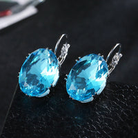 New Fashion Silver Plated Earrings Oval Water Drop 5 Color Big Zircon Stones Drop Earring For Women Valentines Day Gifts