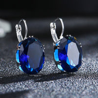 New Fashion Silver Plated Earrings Oval Water Drop 5 Color Big Zircon Stones Drop Earring For Women Valentines Day Gifts