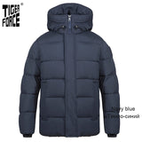 TIGER FORCE  Men's winter jacket  Hooded Mid-length fashion Parka men Down Jacket with Hooded Casual Thicken Warm Overcoat 70750