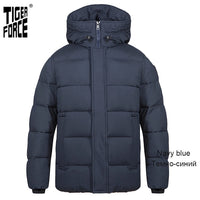 TIGER FORCE  Men's winter jacket  Hooded Mid-length fashion Parka men Down Jacket with Hooded Casual Thicken Warm Overcoat 70750