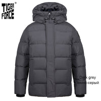 TIGER FORCE  Men's winter jacket  Hooded Mid-length fashion Parka men Down Jacket with Hooded Casual Thicken Warm Overcoat 70750