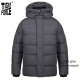 TIGER FORCE  Men's winter jacket  Hooded Mid-length fashion Parka men Down Jacket with Hooded Casual Thicken Warm Overcoat 70750