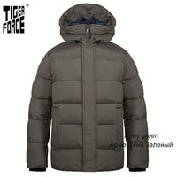 TIGER FORCE  Men's winter jacket  Hooded Mid-length fashion Parka men Down Jacket with Hooded Casual Thicken Warm Overcoat 70750