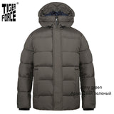 TIGER FORCE  Men's winter jacket  Hooded Mid-length fashion Parka men Down Jacket with Hooded Casual Thicken Warm Overcoat 70750