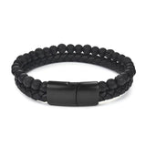 Jiayiqi Fashion Natural Stone Beads Men Bracelet Multilayer Leather Bracelet Punk Jewelry Stainless Steel Magnetic Clasp Bangles