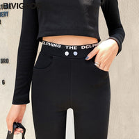 BIVIGAOS New High Waist Waistline Letter Stitching Pencil Pants Women&#39;s Spring Autumn Black Jeans Leggings Skinny Slim Jeggings