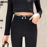 BIVIGAOS New High Waist Waistline Letter Stitching Pencil Pants Women&#39;s Spring Autumn Black Jeans Leggings Skinny Slim Jeggings