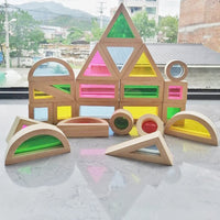 Large Wooden Rainbow Stacker Natural Wooden Rainbow Blocks Wooden Stacking Toys Montessori Educational Toy for Kids Baby Toys