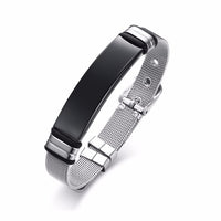 MESH BRACELET FOR MEN WOMEN SILVER STAINLESS STEEL METAL ADJUSTABLE ENGRAVABLE UNISEX BRACELETS