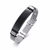 MESH BRACELET FOR MEN WOMEN SILVER STAINLESS STEEL METAL ADJUSTABLE ENGRAVABLE UNISEX BRACELETS